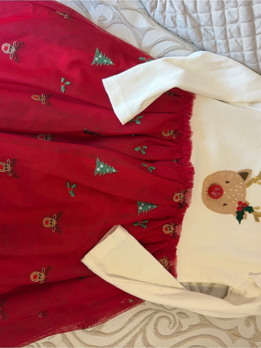 Primark Red and White Girls' Christmas Reindeer Dress